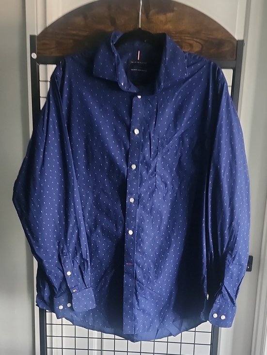 Tommy Hilfiger Other - Tommy Hilfiger Navy Button-Up Dress Shirt with Subtle Dot Pattern